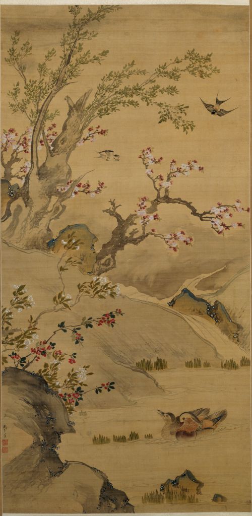 图片[1]-Zhou Zhimian Double Swallows and Mandarin Ducks Axis-China Archive